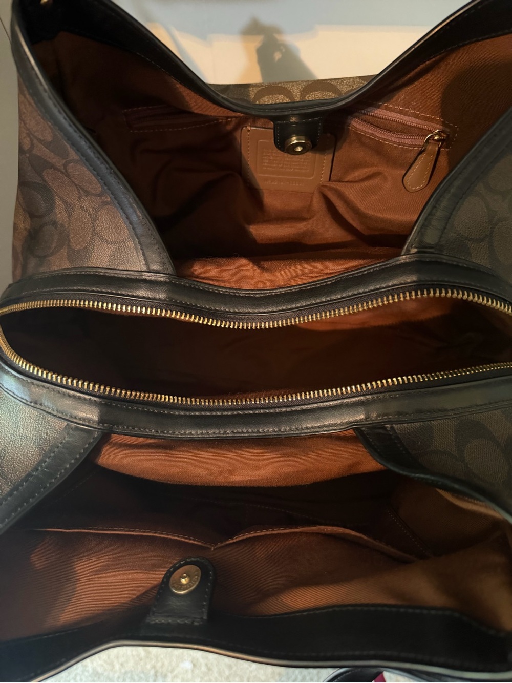 Coach Monogram Canvas Shoulder Bag in Brown and Black - Picture 6 of 6
